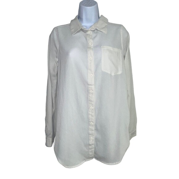 IRIS SINGER Womens Size S Sheer White‎ Button Up Shirt Long Sleeve Collared - Picture 1 of 7